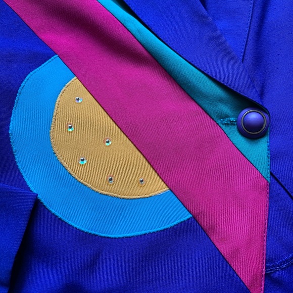 Vtg 80’s City Girl Blue Rainbow Cropped Blazer 6 - Picture 8 of 14